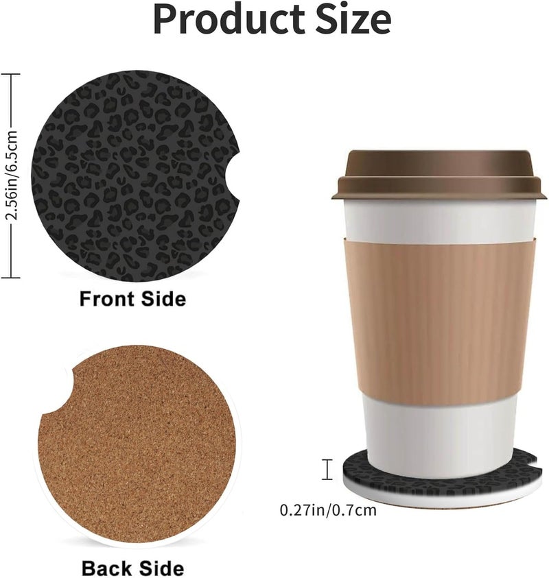 CTVSLFU Absorbent Car Coasters for Cup Holders, 2 Pack Universal Anti Slip Ceramic Cup Coaster for Women Men 2.56 Inch Car Interior Accessories - Black Leopard Print 001 - Image 3